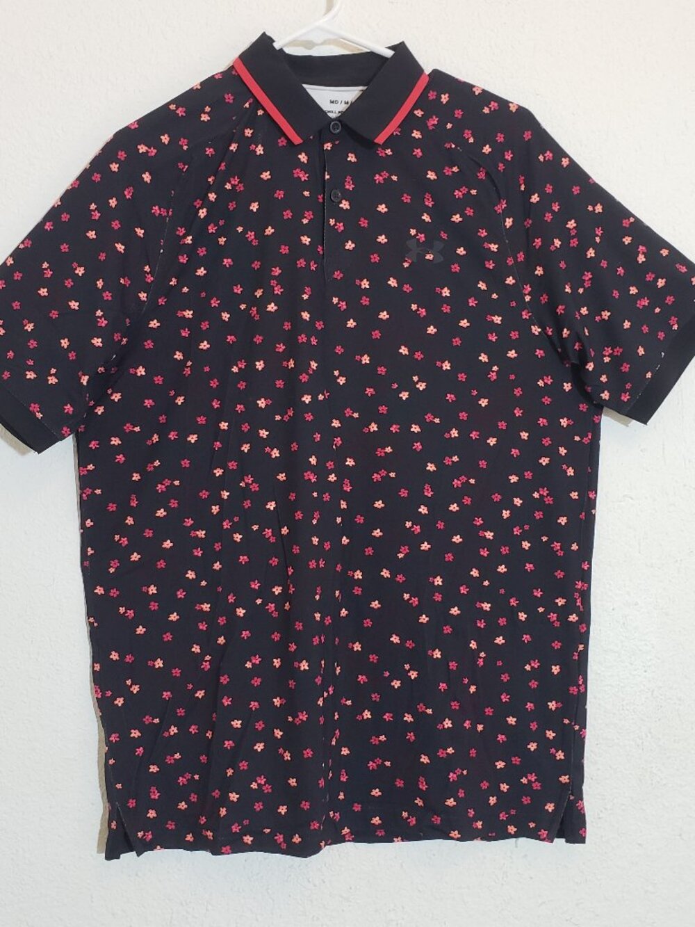 Under Armour Polo Iso Chill Black Floral Mens Medium New Golf